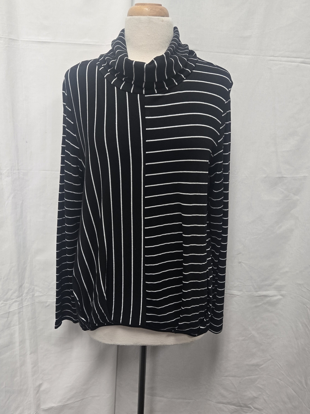 Women’s Black & Silver Striped Turtleneck Top